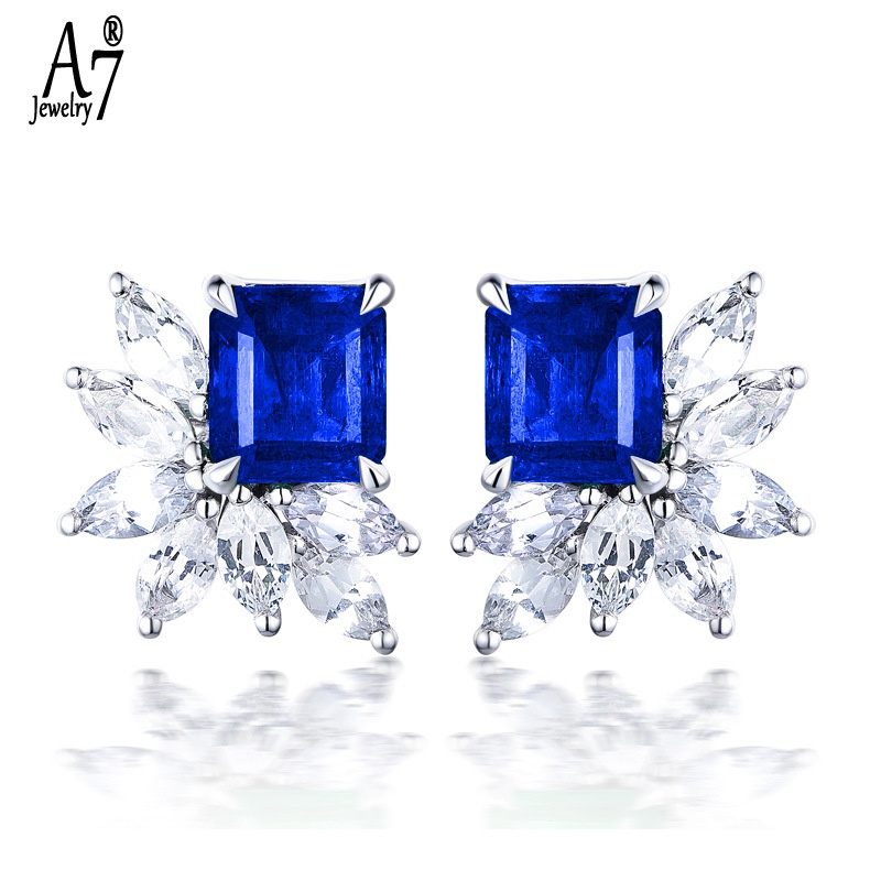 Khuyên tai nữ trang dáng vuông đính đá ngọc lục bảo phong cách Âu Mỹ mới