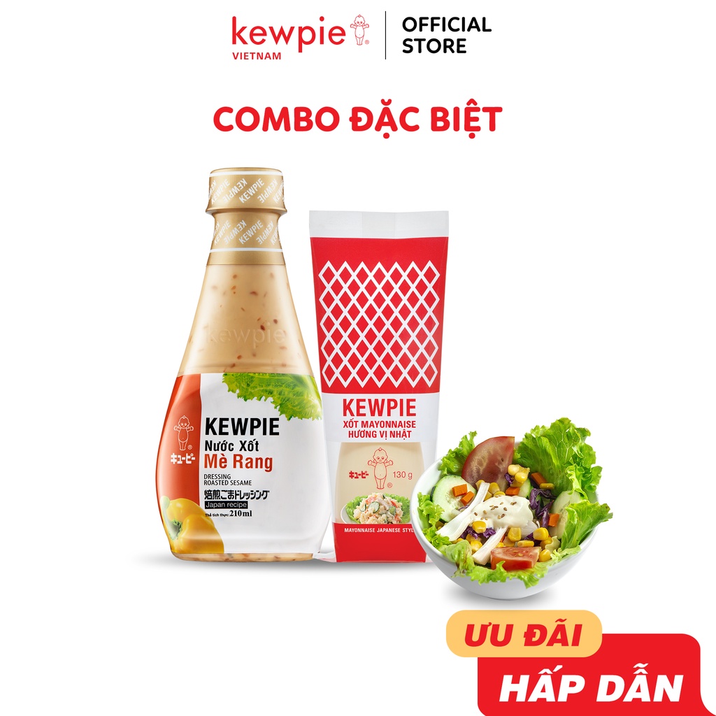 Nước Xốt Mè Rang Kewpie 210ml x Xốt Mayonnaise Kewpie Hương Vị Nhật 130g (Combo 2 chai)