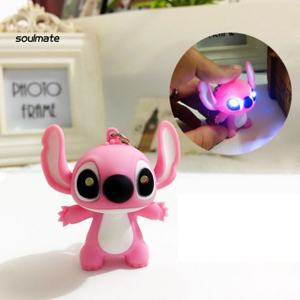 SOU 1Pc Cute Cartoon Stitch LED Light Up Bells Pendant Sound Keychain Keyring Decor