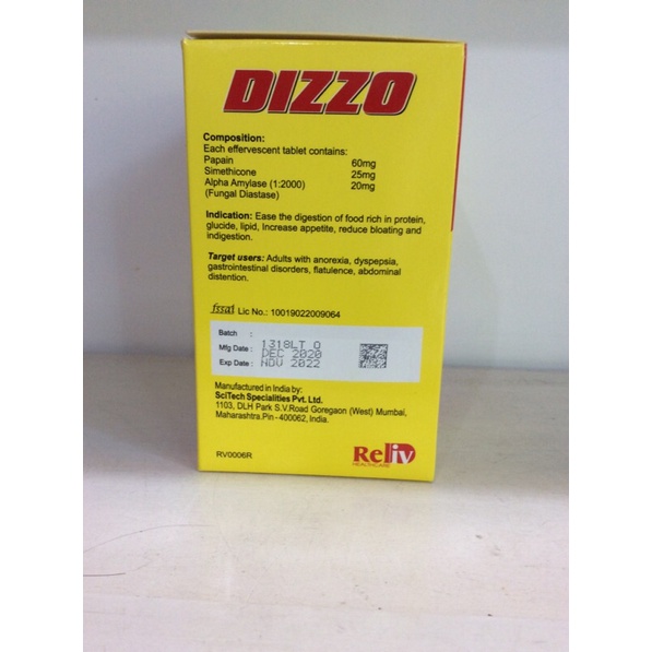 Viên sủi Dizzo giúp tiêu hoá 1 viên