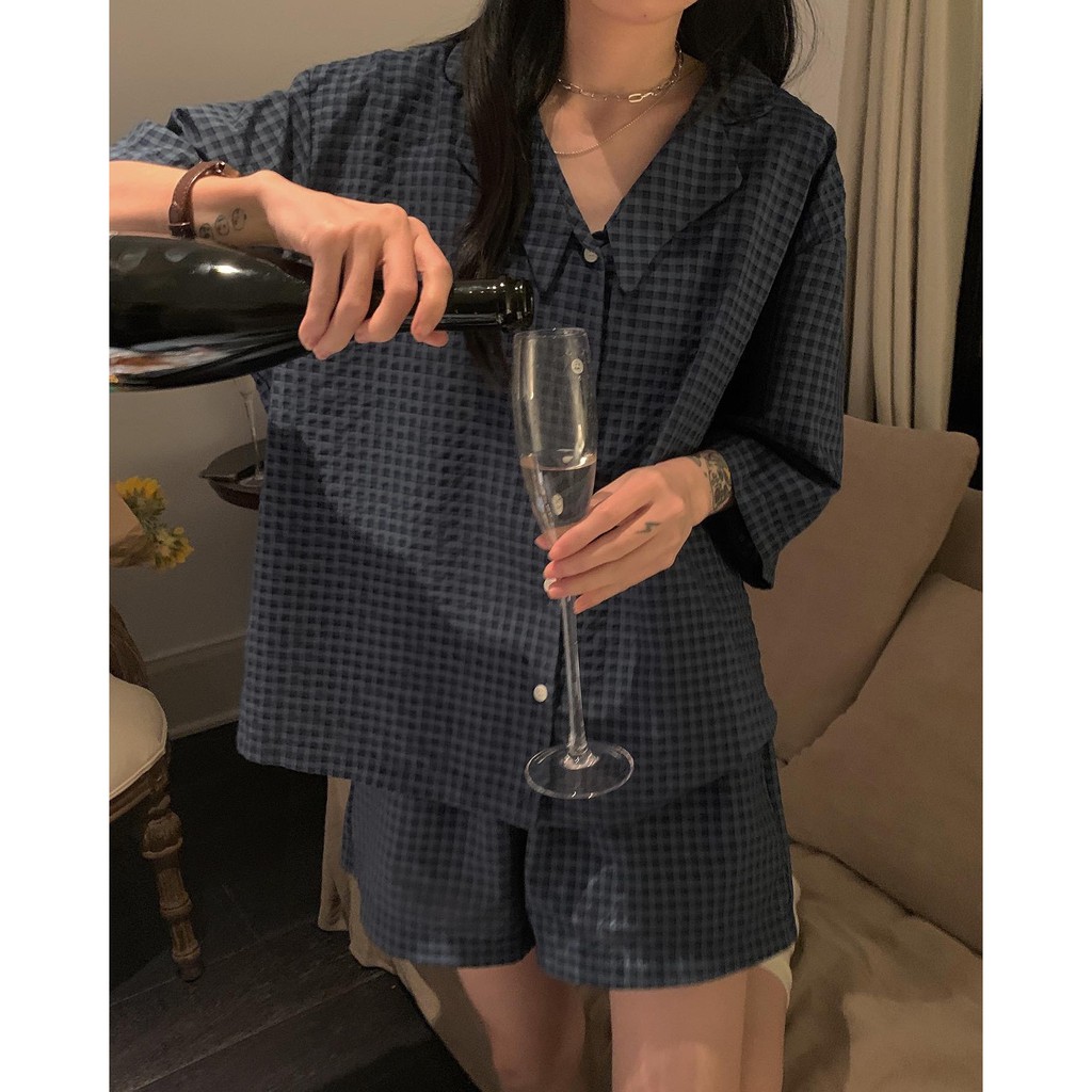( sẵn) Bộ đồ ngủ nữ pyjama caro ulzzang AK1958