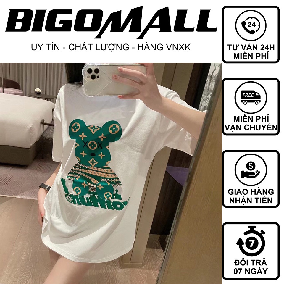 Áo phông gấu xanh quấn dây Luôn Vui Tươi BIGOMALL - Áo thun nam nữ unisex ngắn tay freesize 55kg