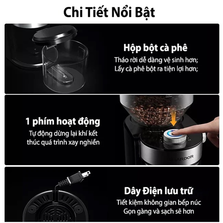 Máy xay cà phê thương hiệu cao cấp Shardor CG835B, Công suất 150W - Hàng Chính Hãng