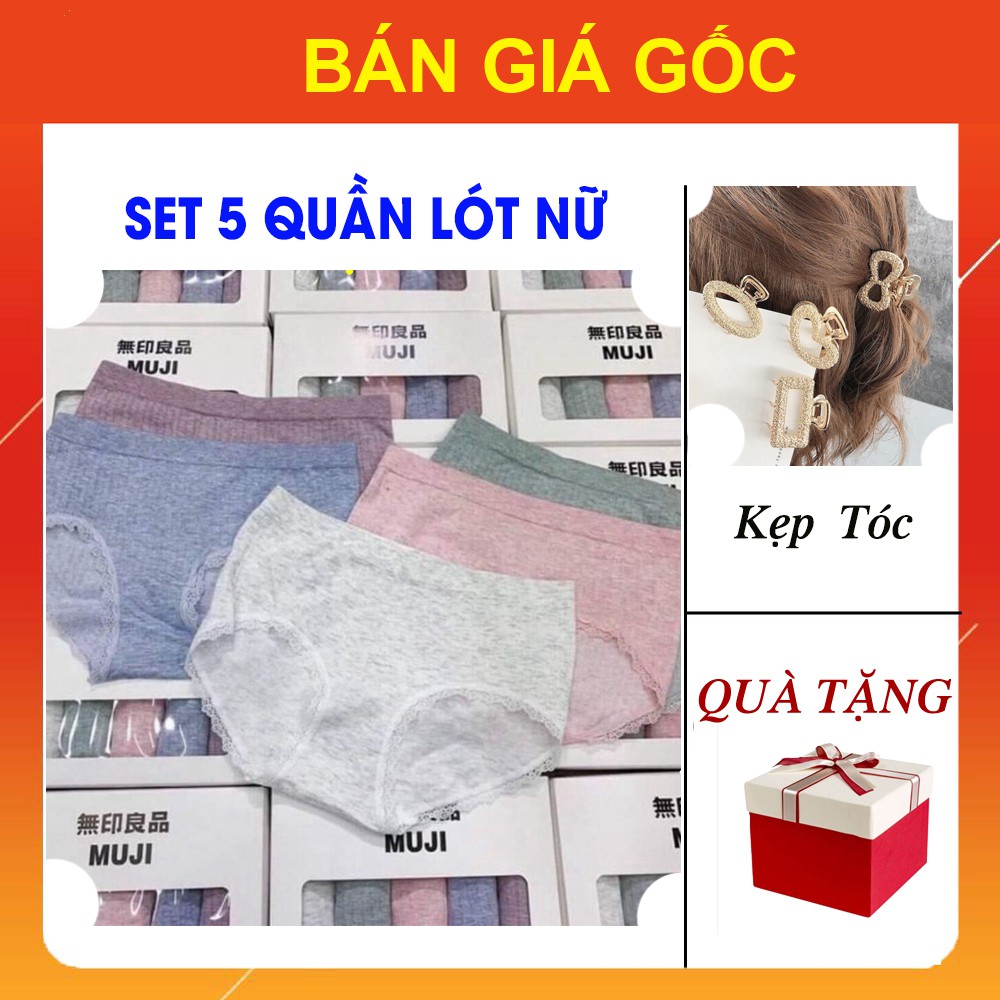 Quần Lót Nữ Cotton Cao Cấp [COMBO TẶNG KÈM] Sét 5 Kẹp Tóc Kim Loại Mã Vàng Sần Sùi Quần Chip Thun Lanh Trơn Gợi Cảm Sexy