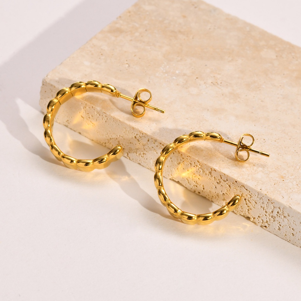 Khuyên Tai Chữ C Bằng Thép Không Gỉ Màu Vàng Thời Trang