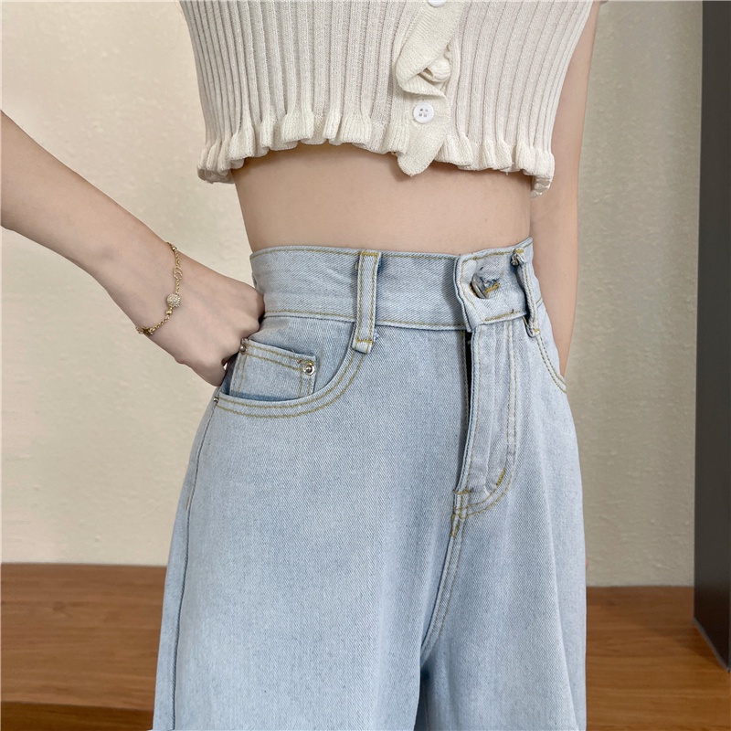 SUXI Quần Jean Dài Ống Rộng Lưng Cao Thời Trang Mùa Hè Cho Nữ