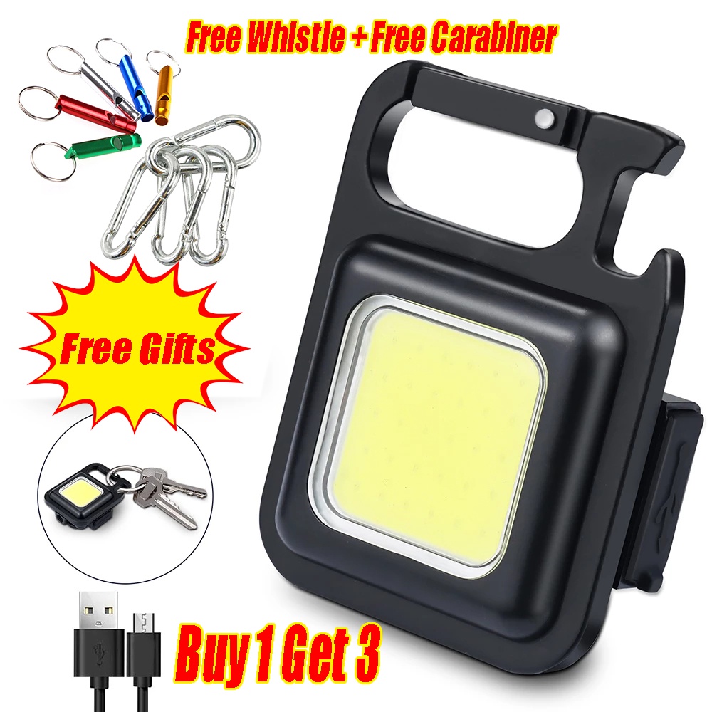 Móc Khóa Đèn LED COB Mini 800 Lumens 4 Chế Độ Kèm Dây Cáp + Còi + Còi + Móc Khóa Tiện Dụng