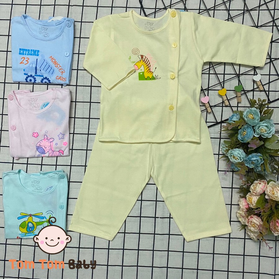 Bộ quần áo sơ sinh Tay Dài Cài Nút lệch Màu JOU - Chất vải cotton 100% mềm, mịn, thoáng mát cho bé trai, bé gái