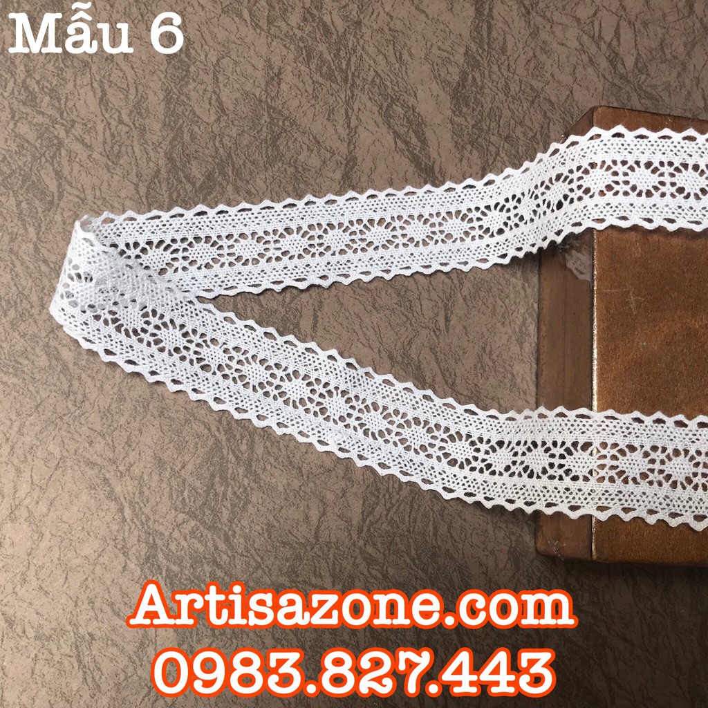 Ruy băng ren trắng cotton - Bản rộng từ 1,1cm - 4,5cm, dài 02 mét (tùy mẫu) - Đọc kỹ mô tả sản phẩm