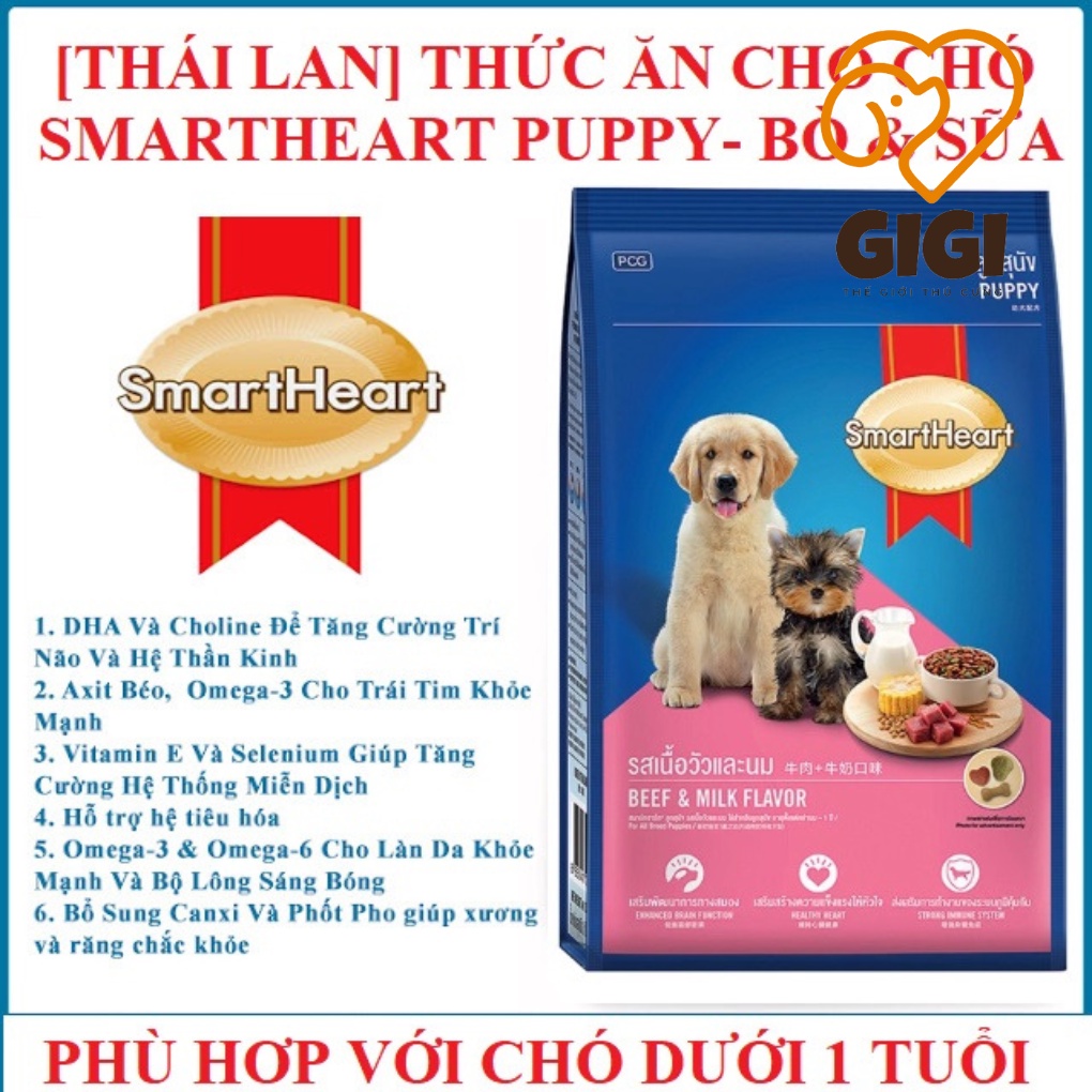 Thức ăn hạt 400g cho chó con Smart heart thú cưng nhỏ bổ sung dinh dưỡng vị bò và sữa - GiGi Pet Shop