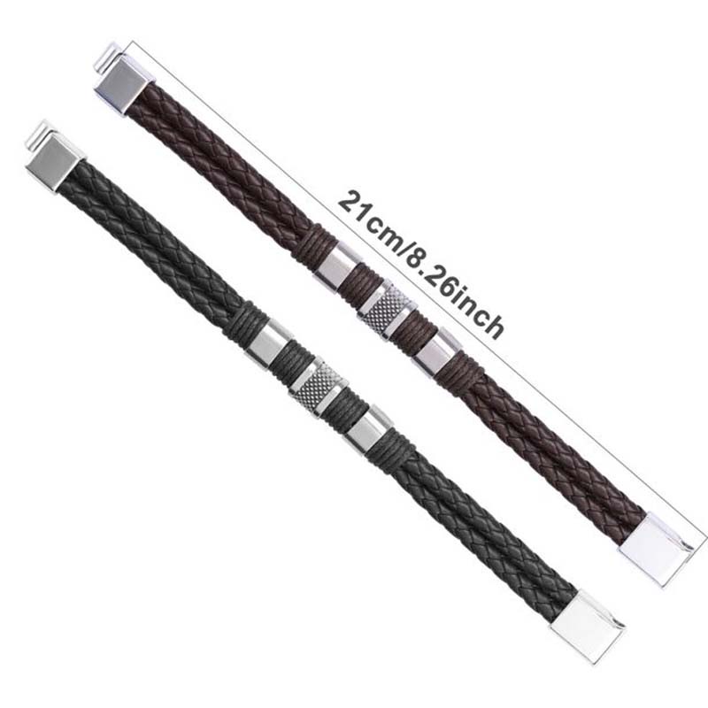 Vòng đeo tay dây da phối thép titan cổ điển cho nam