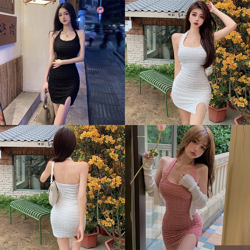 Đầm mini ôm dáng hở vai màu trơn xẻ tà gợi cảm phong cách Hàn Quốc cho nữ