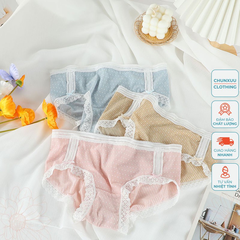 Quần lót nữ cotton Chunxuu chấm bi tông màu pastel kết hợp đường ren ngọt ngào nữ tính - QC35