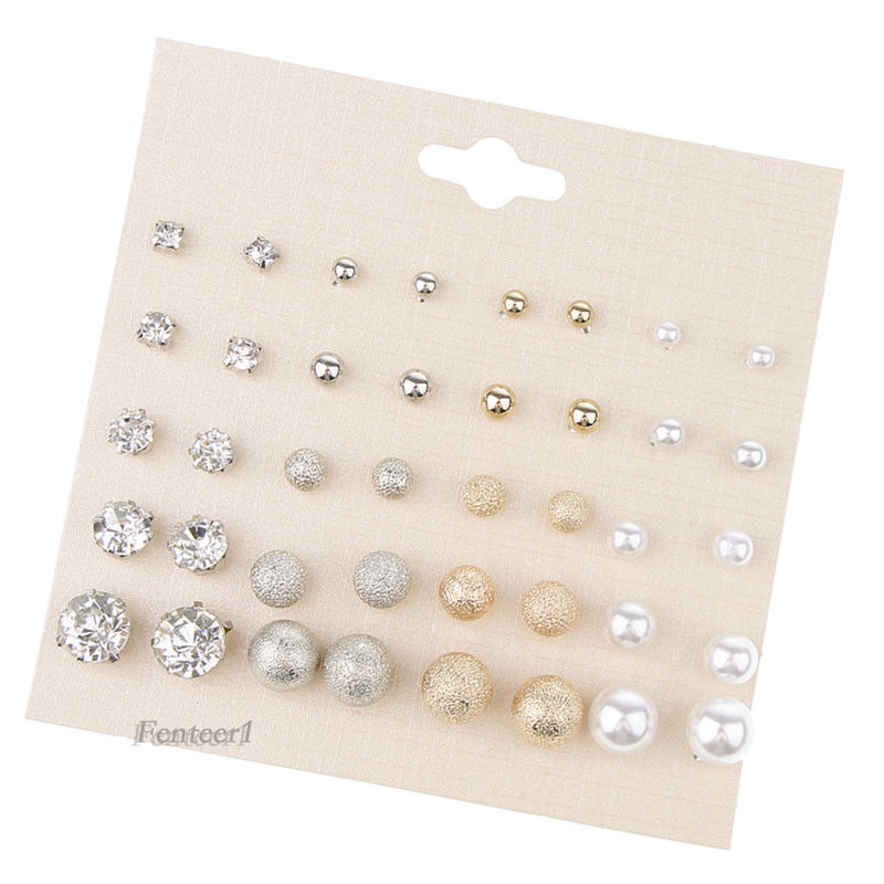 Set 20 đôi bông tai đính ngọc trai giả