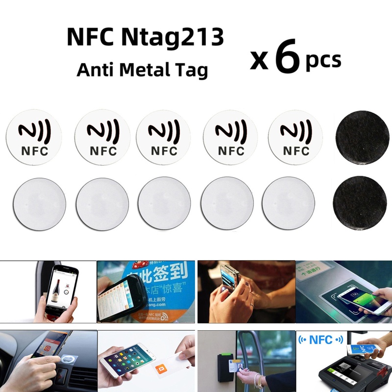 Set 6 Miếng Dán NFC NTAG213 Hình Tròn 25mm Bằng Kim Loại Chống Dính