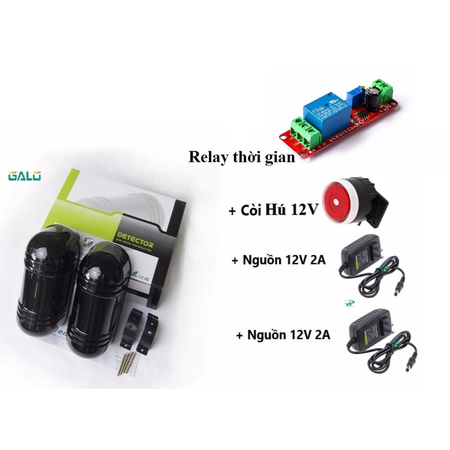 FULL Bộ Beam Hàng Rào Cảm Biến Báo Động Hồng Ngoại ABT100 kèm 2 Nguồn 12V2A, 01 loa hú