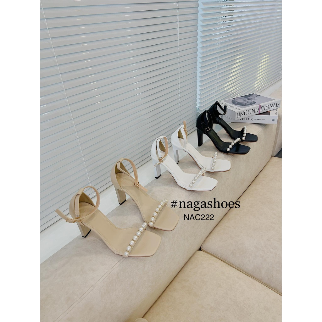GIÀY CAO GÓT NAGASHOES QUAI NGANG ĐÍNH NGỌC NHÂN TẠO 9CM NAC222