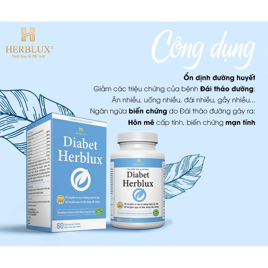 DIABET HERBLUX thực phẩm chức năng thảo dược đông y đông trùng hạ thảo tiểu đường đái tháo đường tuýp 1 tuýp 2