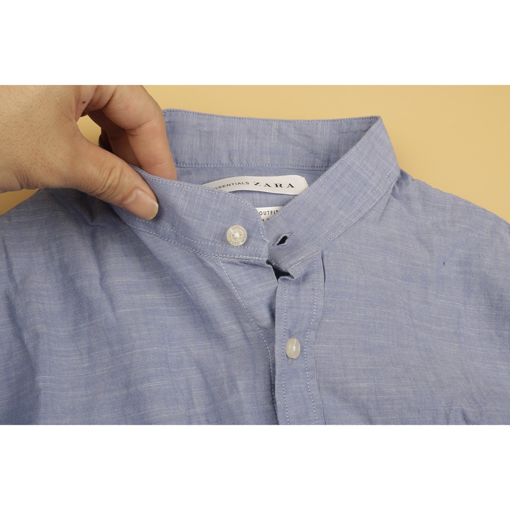 Sơ mi nam cổ trụ dài tay chất vải linen