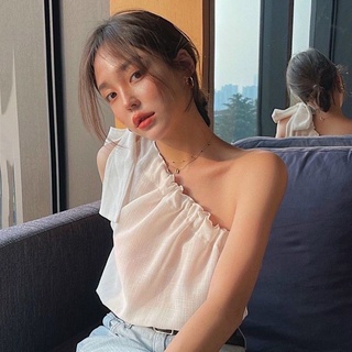 Áo lệch bèo vai nơ croptop