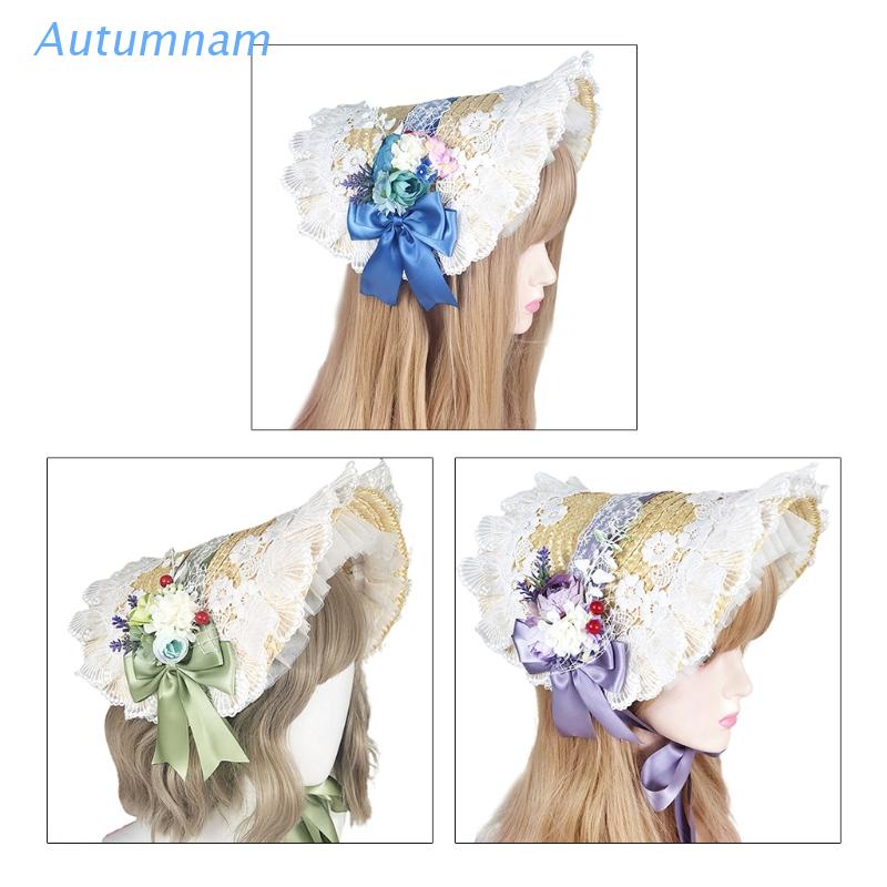 Nón Rơm Phối Dây Ruy Băng Ren Thắt Nơ Ngọt Ngào Phong Cách Lolita