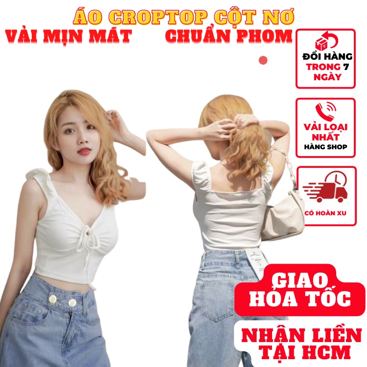 Áo hai dây nữ bản croptop ôm body cột nơ thun gân mịn phong cách hàn quốc cực dễ thương - mã A137