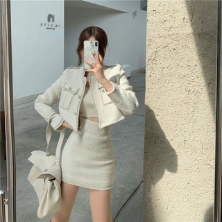 [Ord] Set áo khoác dạ tweed viền nhũ+cv ngắn viền nhũ(KÈM ẢNH THẬT)