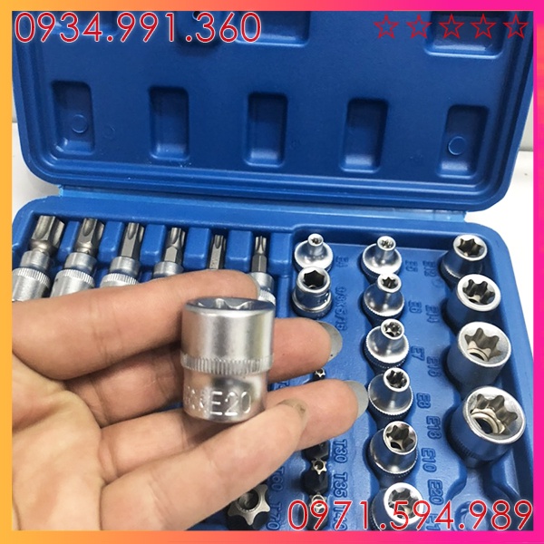 Bộ típ khẩu E 1/2 inch - 34 phụ kiện, Chuyên mở động cơ máy, sửa chữa ô tô. Thương hiệu Nhật Bản, thép cr-V siêu bền