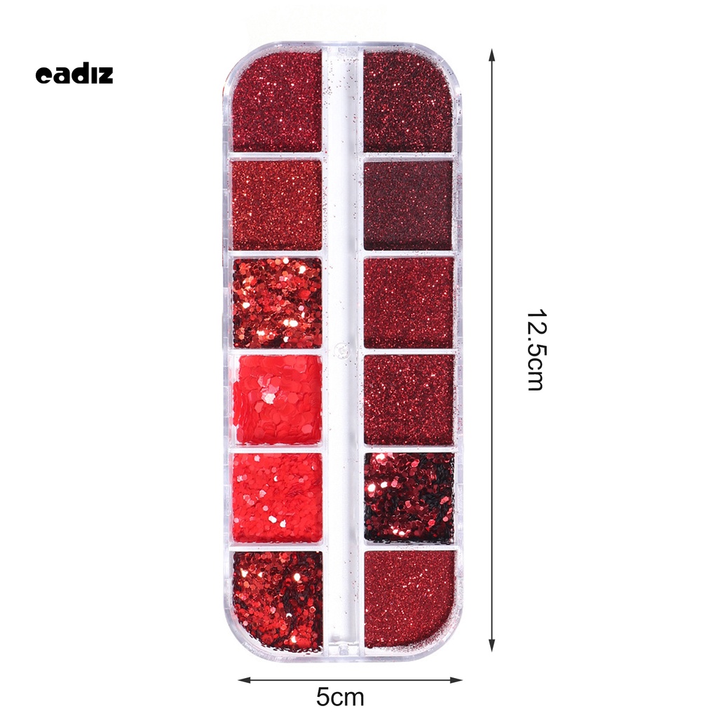 [Hàng mới về] Hộp phụ kiện kim sa trang trí móng tay nghệ thuật lấp lánh 12 ngăn phong cách năm mới
