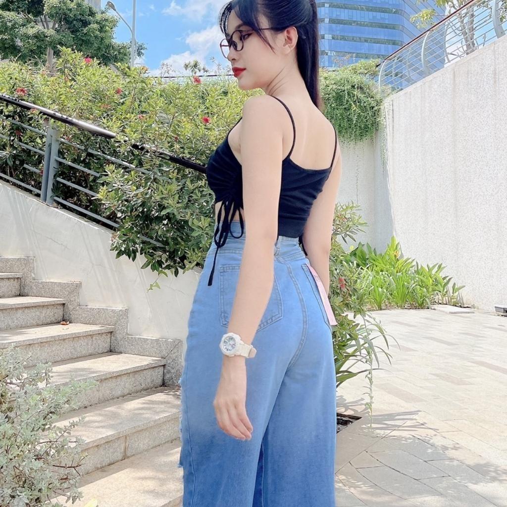 Quần Jean nữ ống suông cạp cao loang màu rách gối, chất bò dày dặn, không nhăn, không xù khi giặt MT5181 | BigBuy360 - bigbuy360.vn