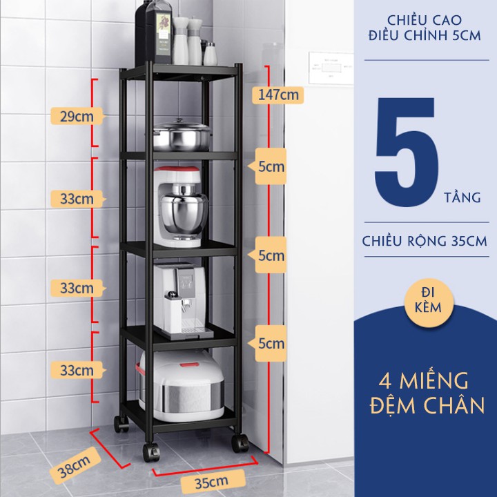 [SIÊU KHUYẾN MẠI - SỐ LƯỢNG CÓ HẠN] Kệ giá để đồ nhà bếp 5 tầng bằng Inox đa năng, kệ để lò vi sóng nồi cơm xoong chậu