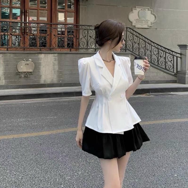 [ Hàng Đẹp Bán Shop ] Áo vest blazer kèm chân váy, thiết kế thanh lịch, set áo vest xẻ mix chân váy