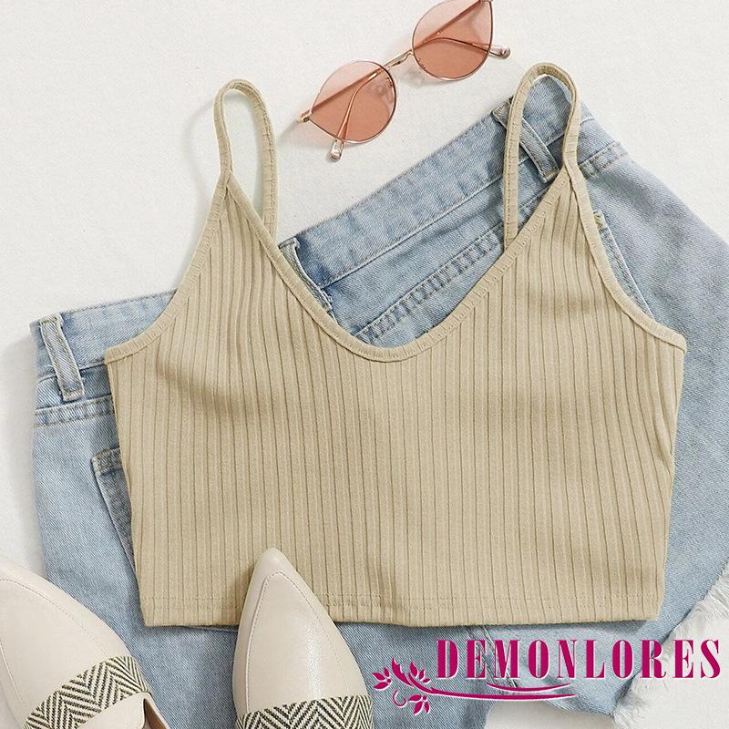 Áo Croptop Hai Dây Cổ Chữ V Hở Lưng Màu Trơn Thời Trang Mùa Hè Cho Nữ