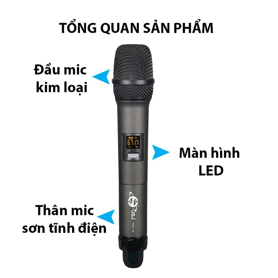Micro karaoke không dây cao cấp JSJ PRO15 bộ 4 cây tích hợp màn hình led công nghệ cải tiến âm thanh chân thực
