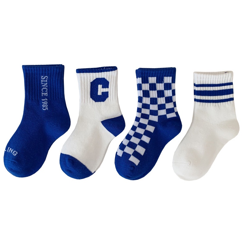 Set 4 đôi vớ thể thao AYUER cotton thoáng khí thời trang dành cho trẻ em