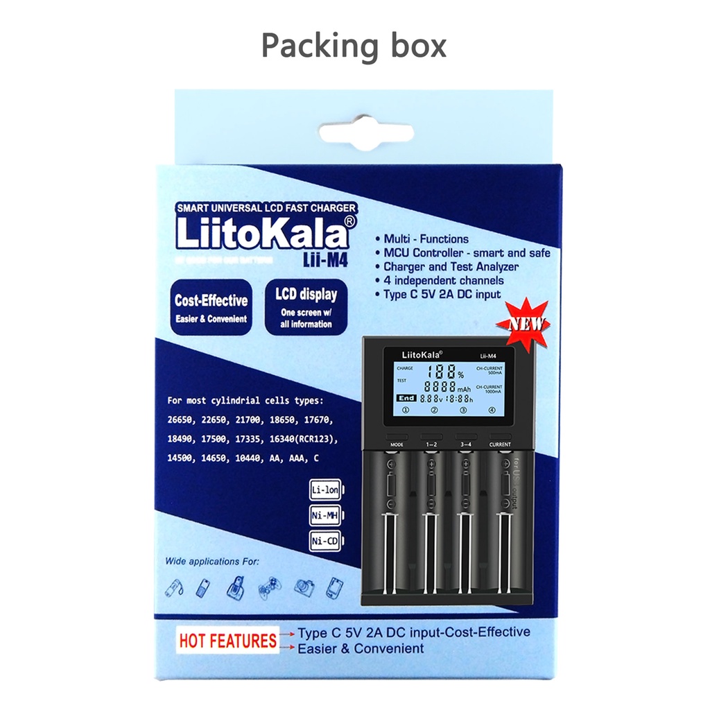 Liitokala LII-M4 4 Ngăn Cho Pin 18650 26650 14500 AA AAA Lithium NiMH