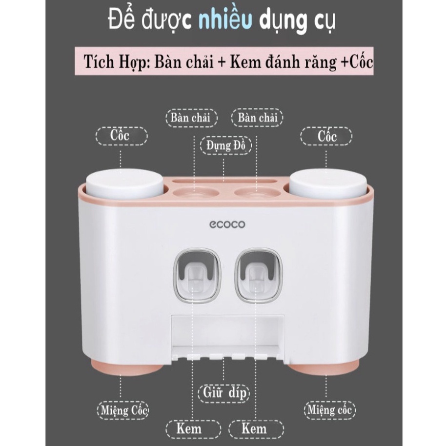 Bộ nhả kem đánh răng 4 cốc tự động thông minh, kệ nặn kem để đồ phòng tắm cao cấp, tiện lợi hiện đại, tặng kèm miếng dán