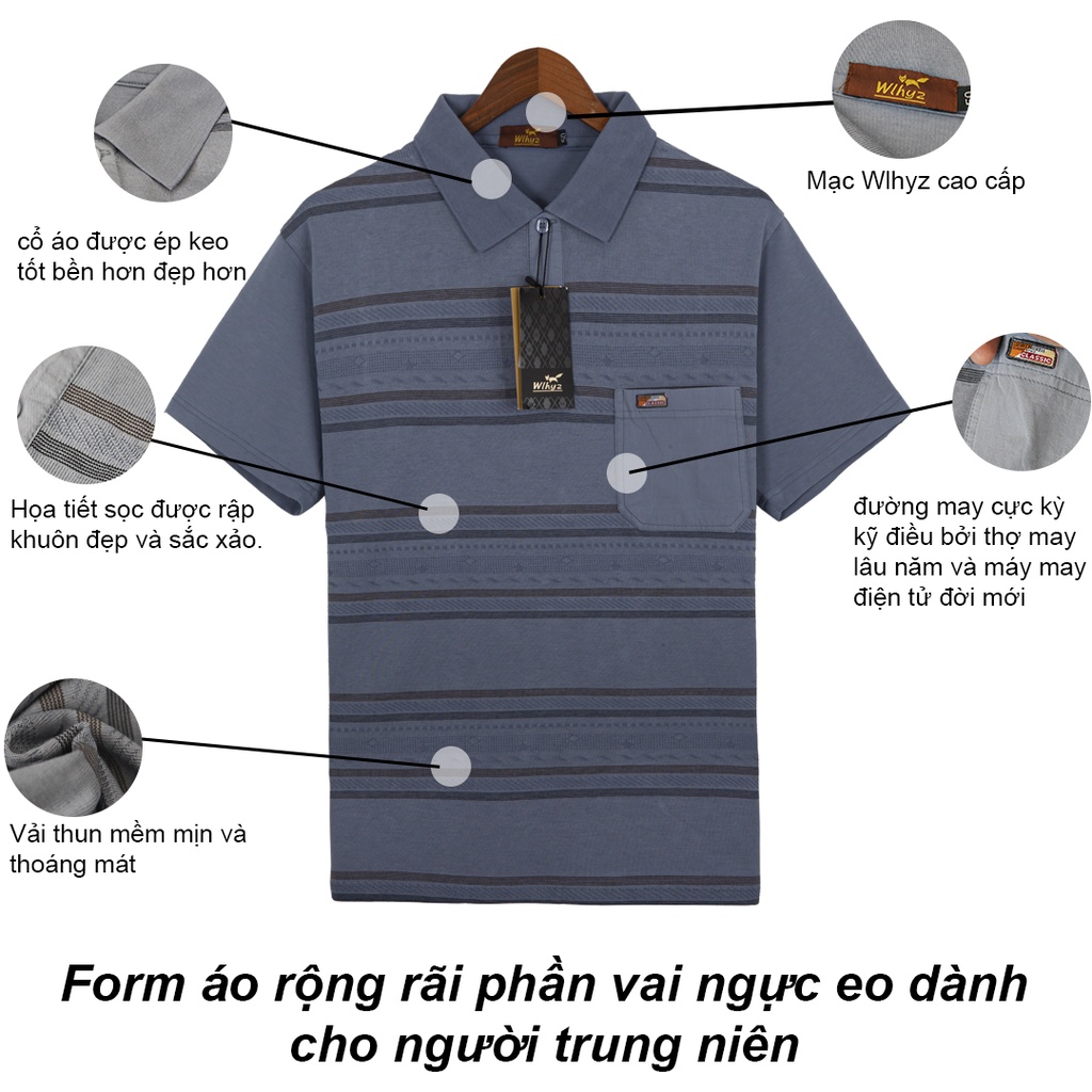 Áo polo nam quảng châu cao cấp LOẠI 1 của Wlhyz loại áo thun nam cổ tàu trung niên form rộng TQC8