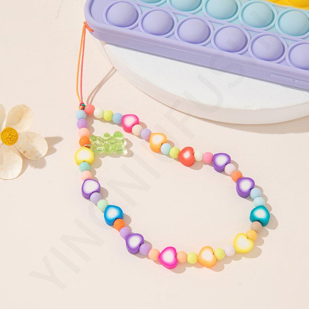 SJJL Handmade Cell Phone Lanyard Colorful Soft Pottery Rope Mobile Phone Straps Mobile Phone Chain Mobile Phone Pendant Heart Beaded Telephone Jewelry Phone Charm Phone Ornaments Clay Beaded