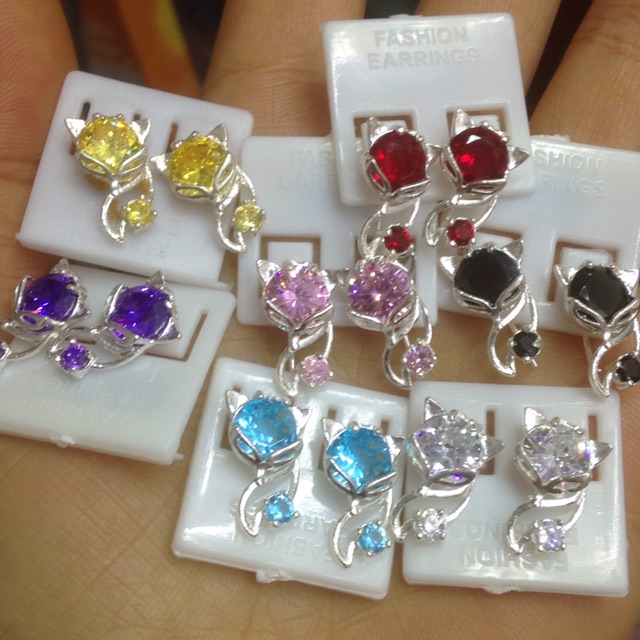 Bông tai hồ ly nhiều màu đá nhân tạo siêu đẹp bạc ta