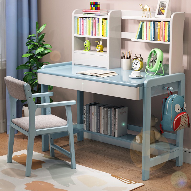 Bàn làm việc, bàn học NIHO bằng gỗ tự nhiên kèm giá sách và ghế bọc đệm tiện lợi, chắc chắn NHBLV22003 💕FREESHIP💕