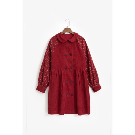 Váy nhung đỏ MADELEN dáng cổ sen phối hoạ tiết hoa | BigBuy360 - bigbuy360.vn