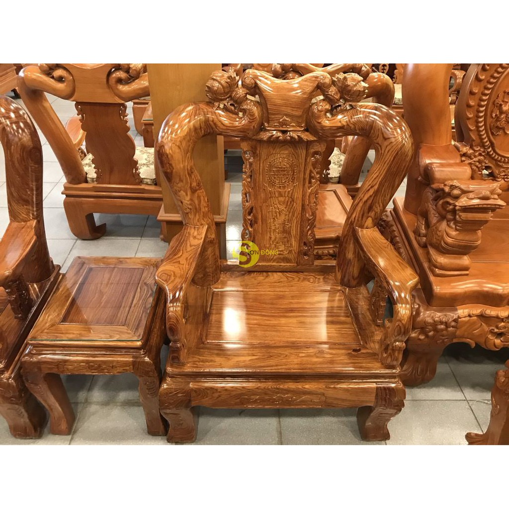 Bộ bàn ghế gỗ hương đào vân tuyển 6 món tay 12 – BBG266