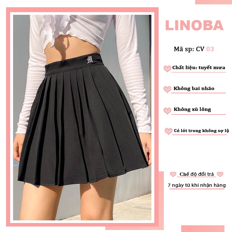 Chân váy tennis xếp ly ngắn trắng bigsize họa tiết thêu cạp có quần trong LINOBA CV03 | BigBuy360 - bigbuy360.vn