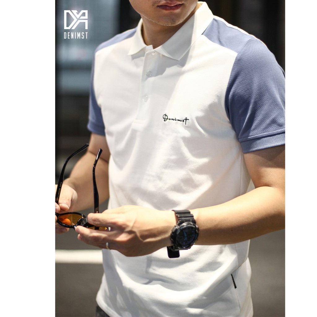 Áo thun polo nam mix màu DENIMST vải cotton cá sấu đan hình thoi, thoáng khí,mềm mại, form regular fit 1010