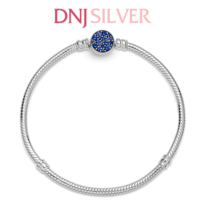 Vòng tay bạc 925 cao cấp - Mẫu vòng Sparkling Blue Disc Clasp Snake, có thể mix thêm hạt charm vào vòng theo ý thích