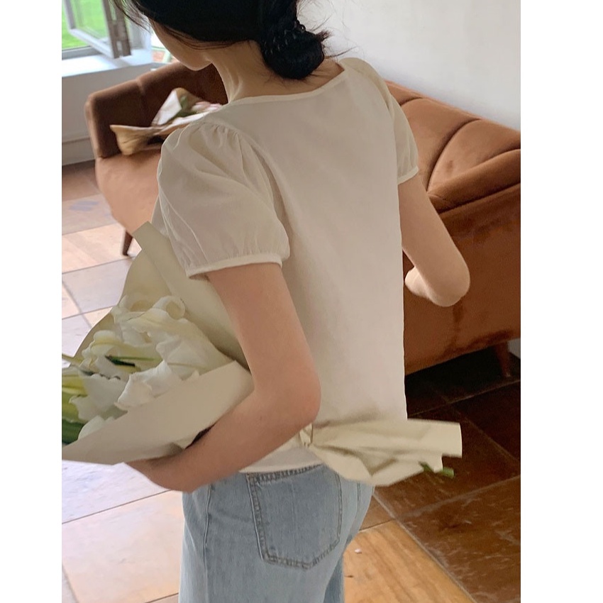 Áo Sơ Mi Ngắn Tay Cổ Tròn Trơn Màu 51488