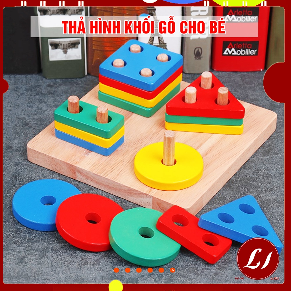 Đồ chơi gỗ Thả hình khối 4 trụ phát triển tư duy cho bé