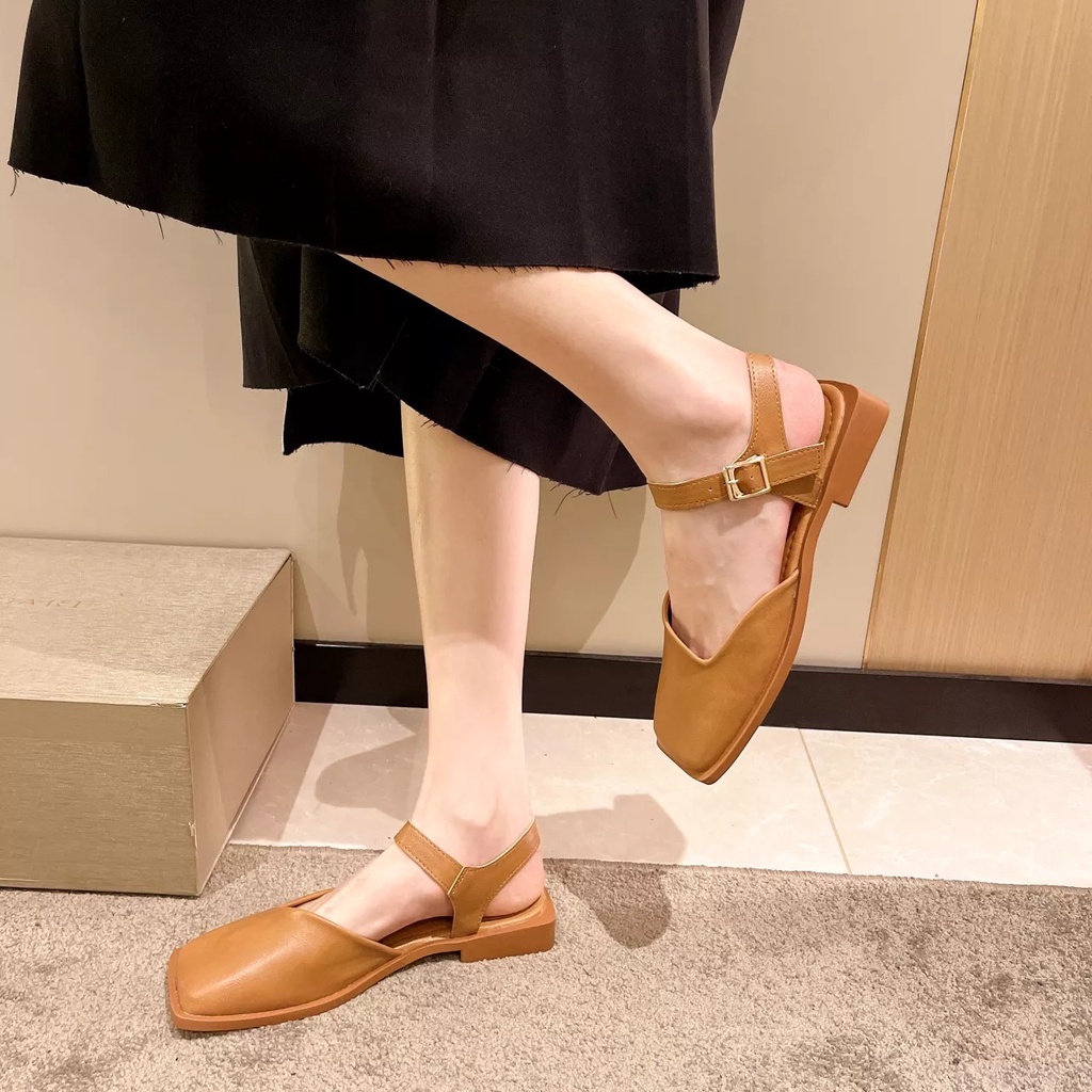 Sandal mũi vuông cổ vát êm chân, giày sục quai hậu đế 2cm mũi vuông hottrend- CH55
