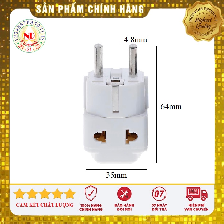 Phích cắm chuyển đổi WD9 [CHỊU TẢI LÊN TỚI 4000W] 3 chân chuẩn ANH, ÚC, MỸ, NHẬT  sang 2 chân tròn 4.8mm Chuẩn VN